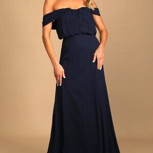 Lulus Enduring Love Navy Blue Off-the-Shoulder Maxi Dress - Size XL